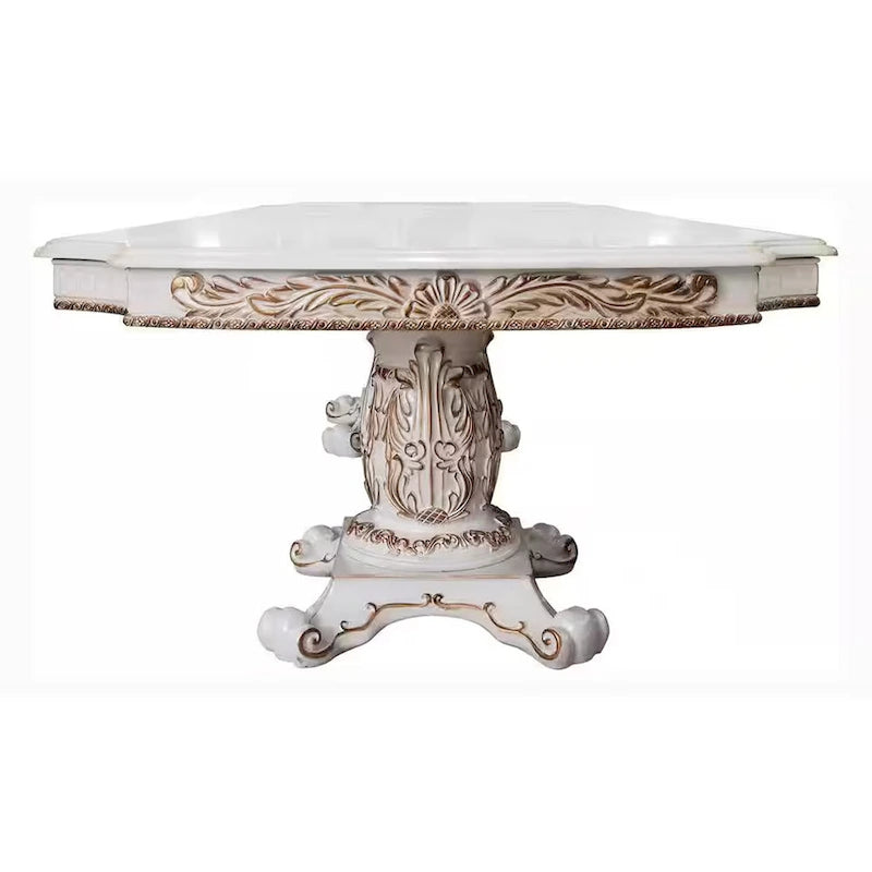 Dining Table, Double Pedestal, 84-120 Inch Antique Pearl White