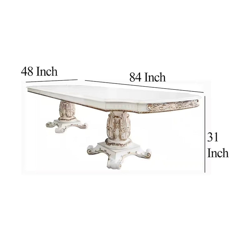 Dining Table, Double Pedestal, 84-120 Inch Antique Pearl White