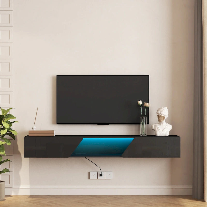 Floating TV Stand Wall Mounted with 16 Color LEDs,69 Modern TV Stand, Floating TV Cabinet Entertainment Center
