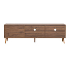 Modern TV Stand for 75+ TV, TV Console with 2 Glass Doors, Entertainment Center with 2 Drawers & Storage Cabinet
