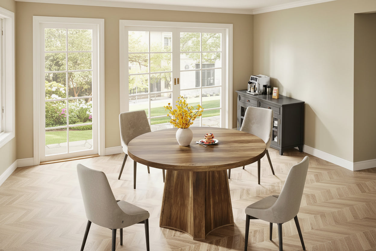 Round Dining Table for 4-6 People, 47-Inch Farmhouse Kitchen Table