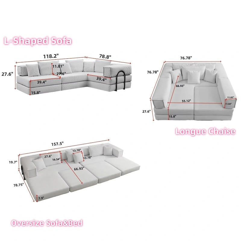 118.2 Oversized Upholstered Sectional Sofa, DIY Corduroy Sofa