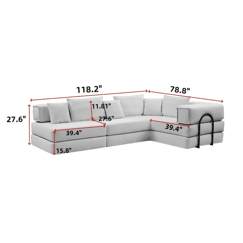 118.2 Oversized Upholstered Sectional Sofa, DIY Corduroy Sofa