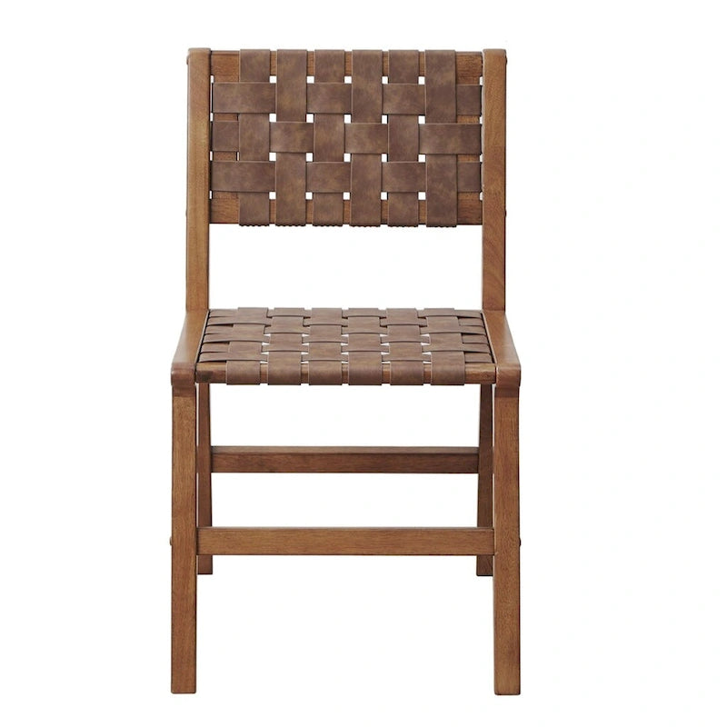 Faux Leather Woven Backrest Dining Chair Side Chair Set of 2