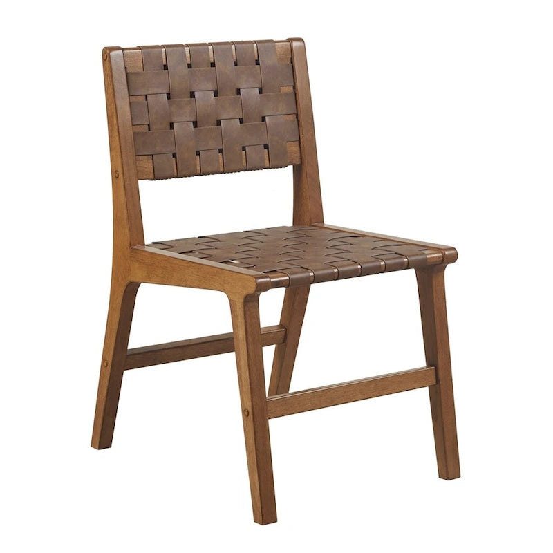 Faux Leather Woven Backrest Dining Chair Side Chair Set of 2