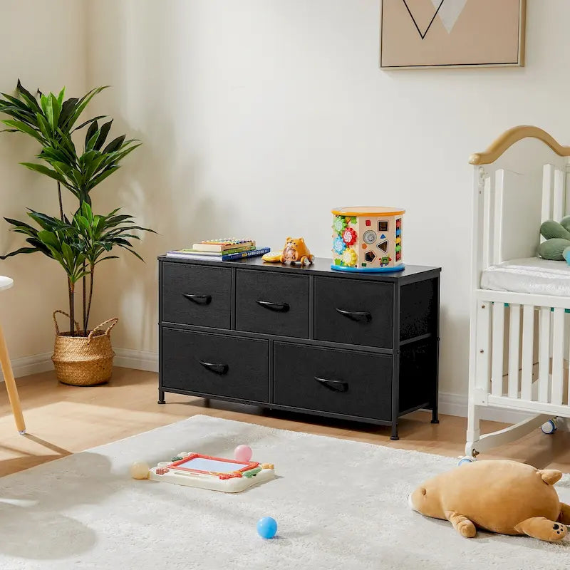 Tall Dresser Storage Tower with 5 Fabric Drawers