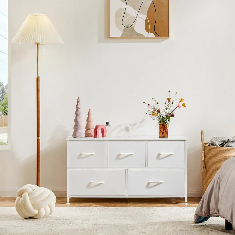 Tall Dresser Storage Tower with 5 Fabric Drawers