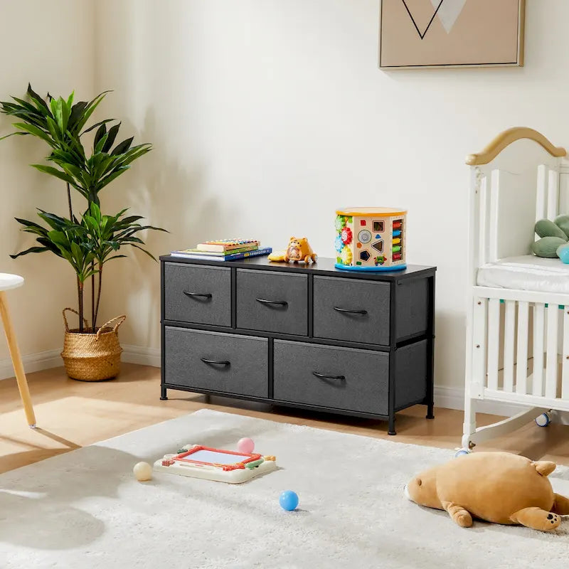 Tall Dresser Storage Tower with 5 Fabric Drawers