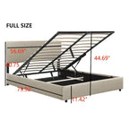 Beige Full Upholstered Platform Bed with Hydraulic Lift Storage and Tufted Headboard - Ideal for All Ages