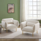 Beige Modern 36.61 Velvet Upholstered Accent Chair with Sturdy Metal Legs for Living Room