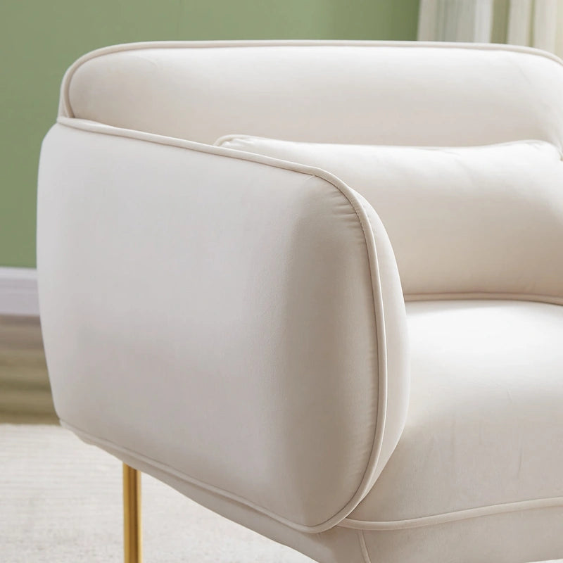 Beige Modern 36.61 Velvet Upholstered Accent Chair with Sturdy Metal Legs for Living Room