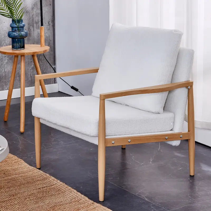 White 28.74 Upholstered Arm Chair with Metal Frame