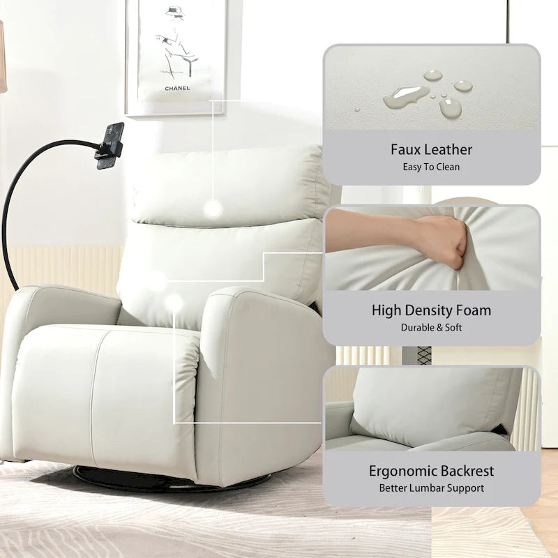 Electric Power Recliner Chair with 270 Swivel, USB Ports and Adjustable Footrest for Living Room & Nursery