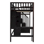 Twin Pine Loft Bed with Bookshelf, Drawers, Desk, Wardrobe, and Stairs