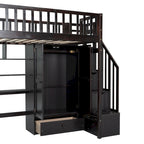Twin Pine Loft Bed with Bookshelf, Drawers, Desk, Wardrobe, and Stairs