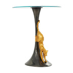 Aluminum Metal Leopard Accent Table with Gold Leopard Accent and Tempered Glass Top - Black -