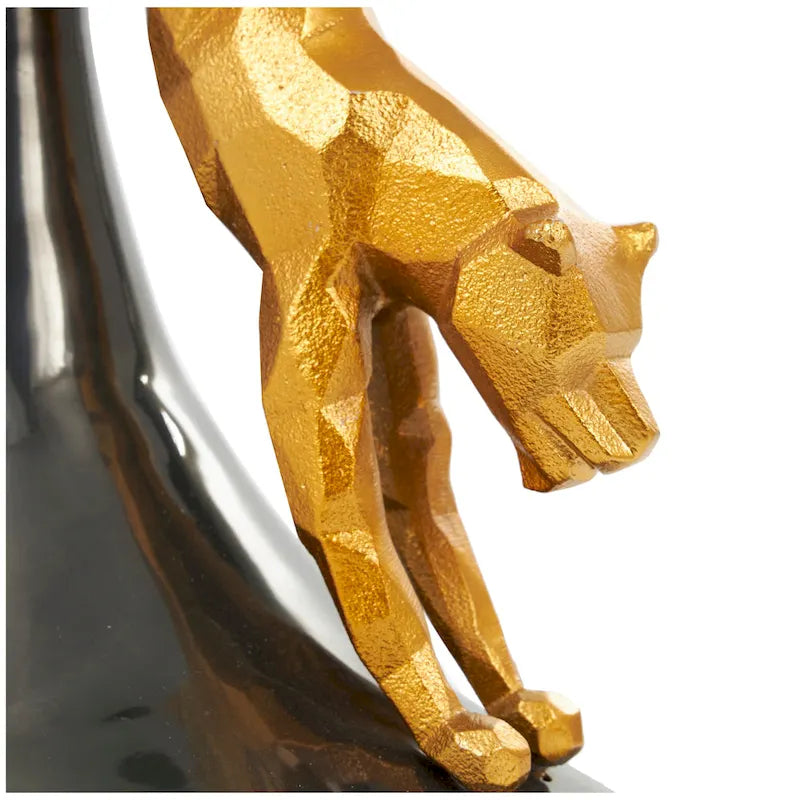 Aluminum Metal Leopard Accent Table with Gold Leopard Accent and Tempered Glass Top - Black -