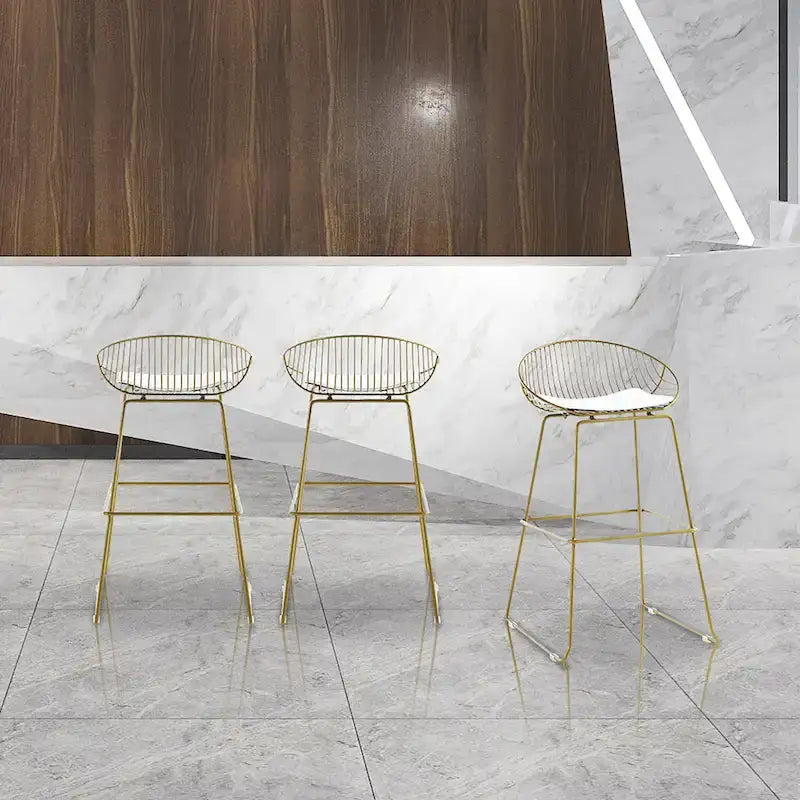  Aven Iron Wire Bar Stools with PU Leather Seat Pad, Set of 2