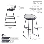Iron Wire Bar Stools with PU Leather Seat Pad, Set of 2