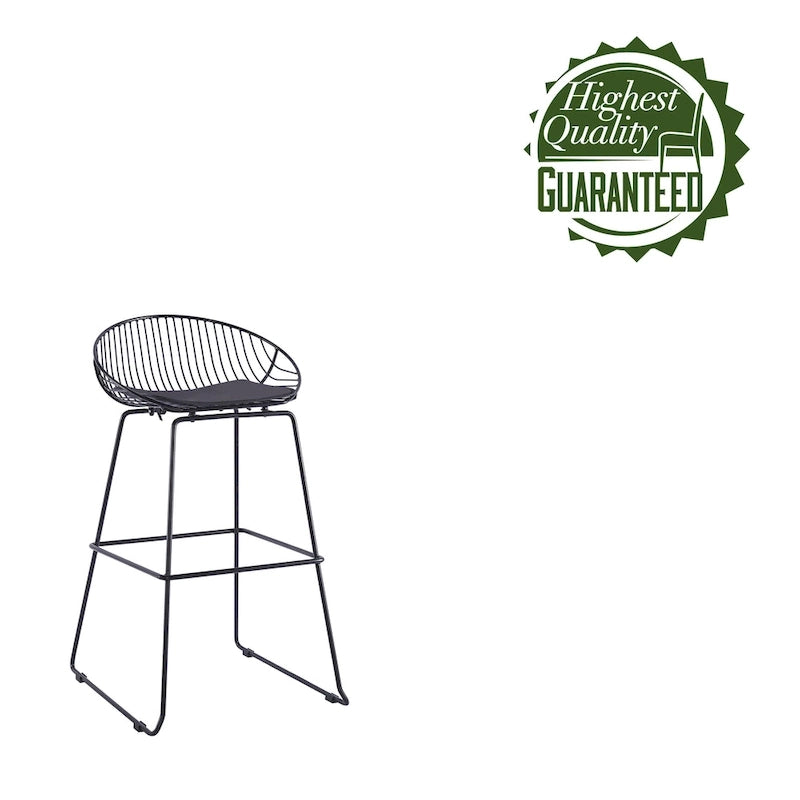 Iron Wire Bar Stools with PU Leather Seat Pad, Set of 2