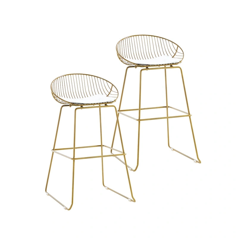 Iron Wire Bar Stools with PU Leather Seat Pad, Set of 2