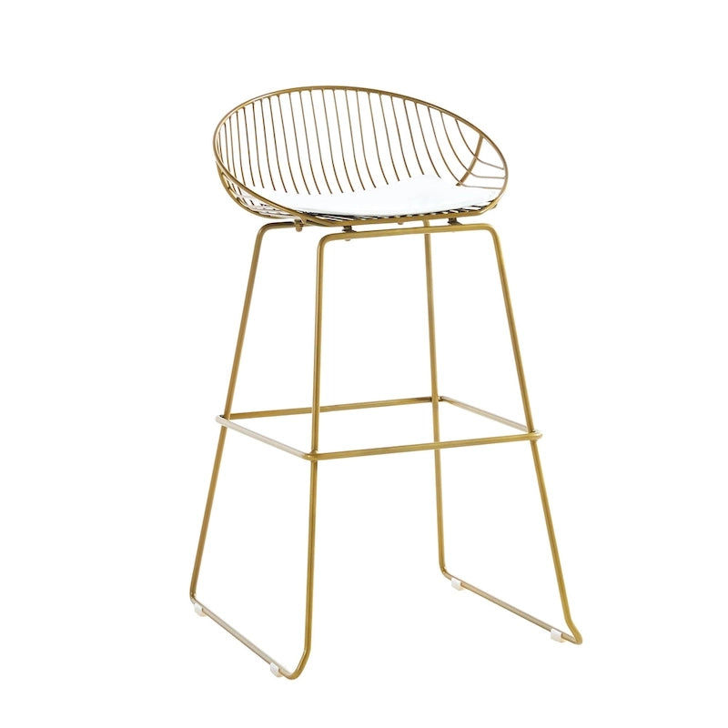 Iron Wire Bar Stools with PU Leather Seat Pad, Set of 2