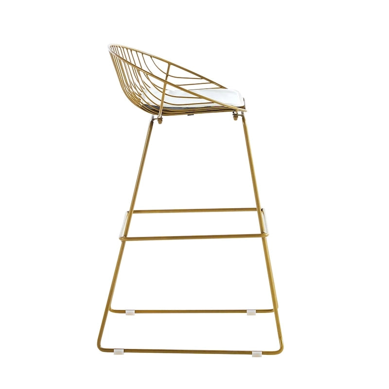 Iron Wire Bar Stools with PU Leather Seat Pad, Set of 2