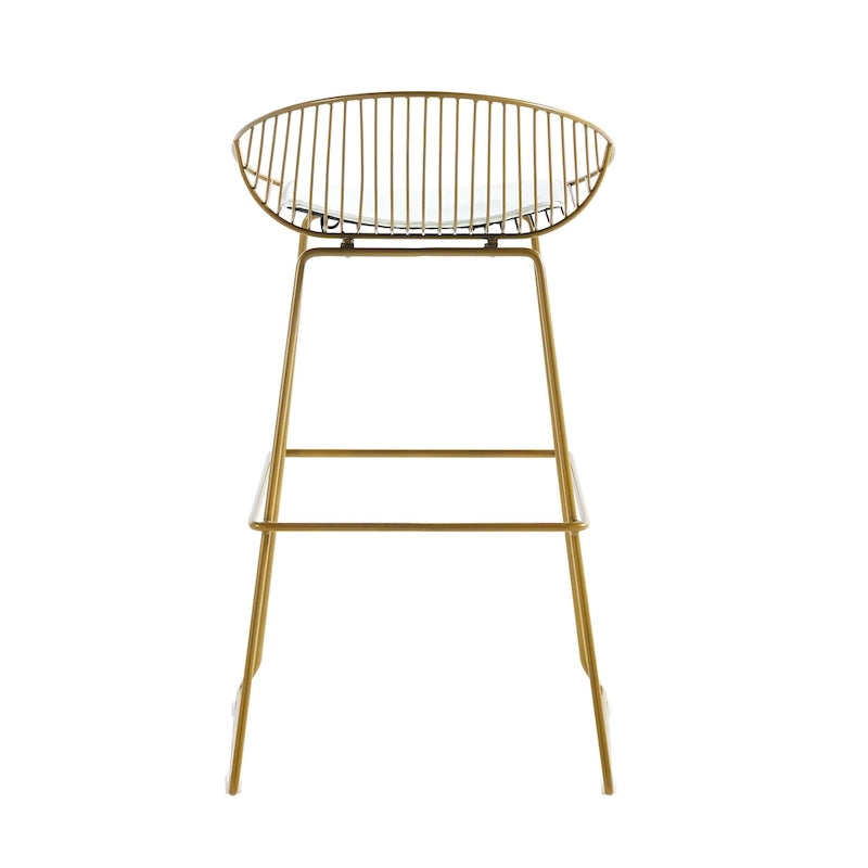 Iron Wire Bar Stools with PU Leather Seat Pad, Set of 2