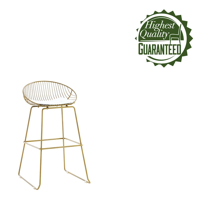Iron Wire Bar Stools with PU Leather Seat Pad, Set of 2