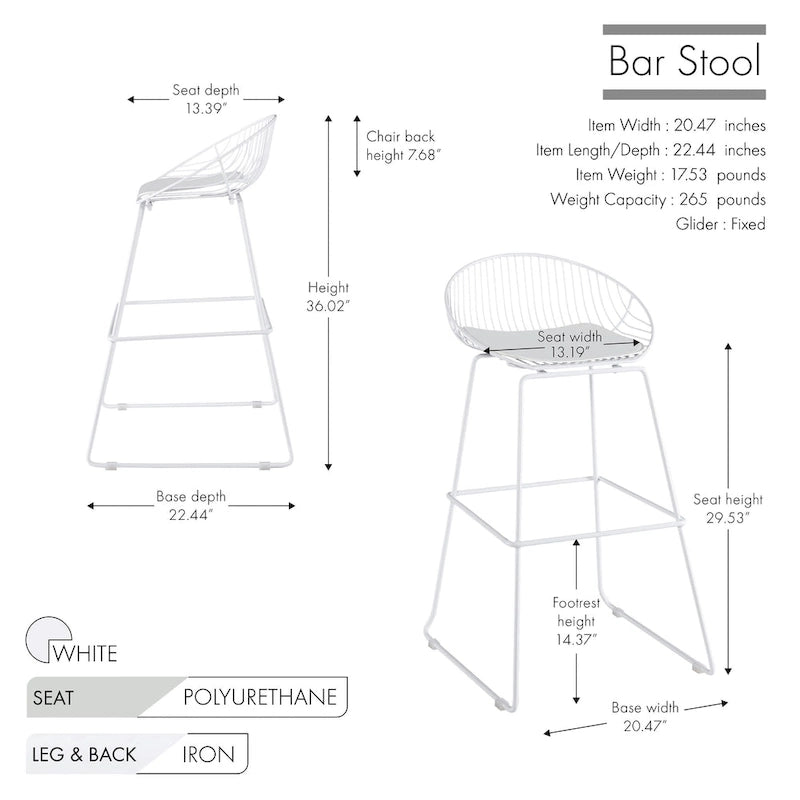 Iron Wire Bar Stools with PU Leather Seat Pad, Set of 2