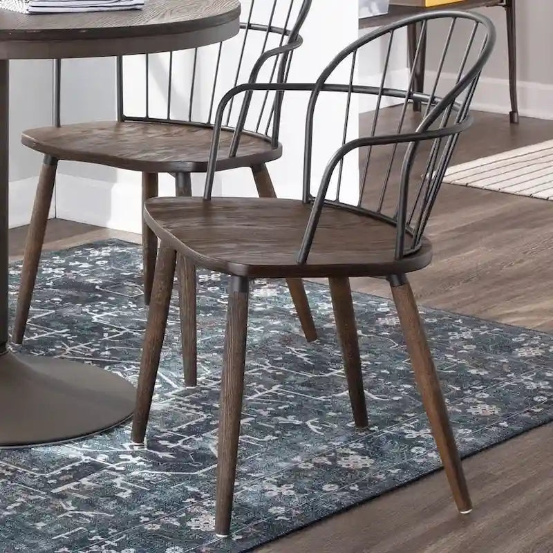  Ellul Industrial Chair in Dark Walnut Wood and Black Metal - N/A