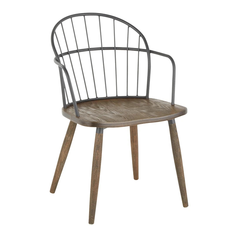 Ellul Industrial Chair in Dark Walnut Wood and Black Metal