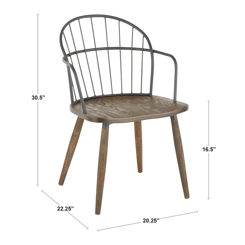 Ellul Industrial Chair in Dark Walnut Wood and Black Metal
