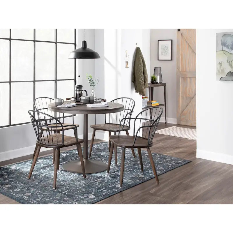 Ellul Industrial Chair in Dark Walnut Wood and Black Metal