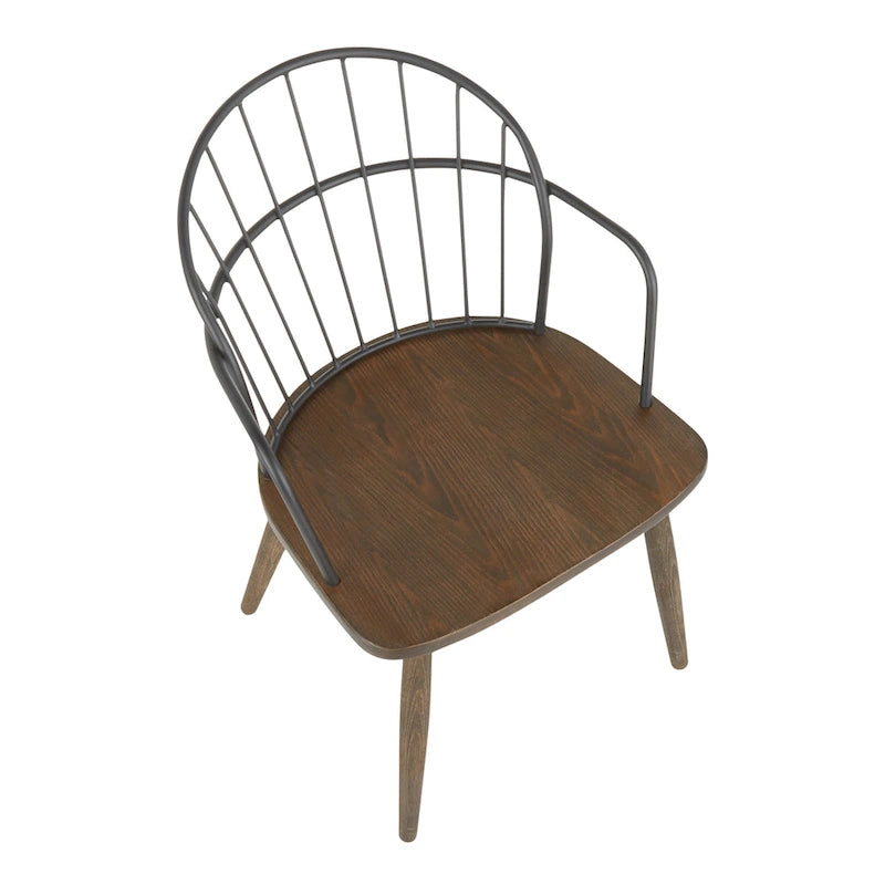 Ellul Industrial Chair in Dark Walnut Wood and Black Metal