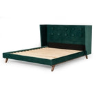 Modern Green Fabric & Walnut Bed
