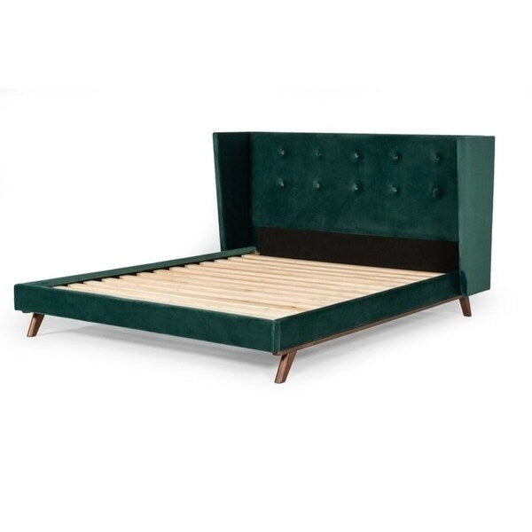 Modern Green Fabric & Walnut Bed