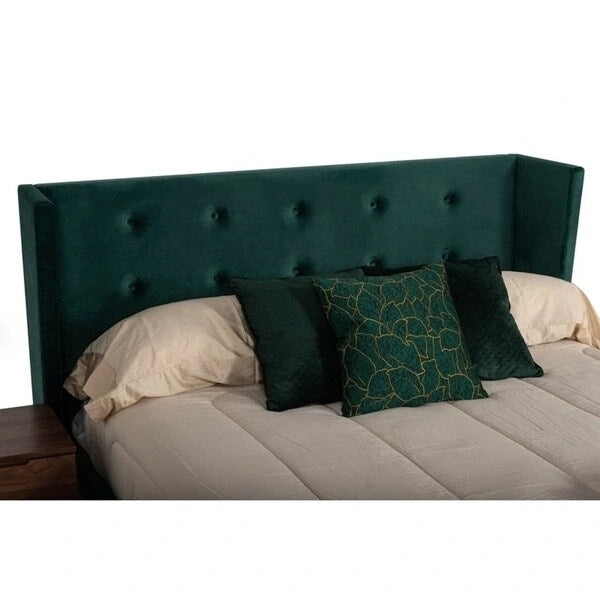 Modern Green Fabric & Walnut Bed
