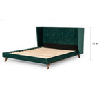 Modern Green Fabric & Walnut Bed