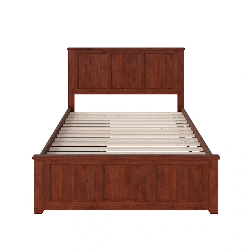 Full Platform Bed with 2 Storage Drawers in Walnut
