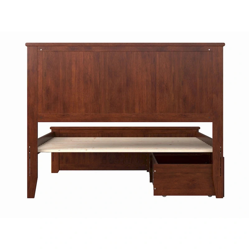 Full Platform Bed with 2 Storage Drawers in Walnut