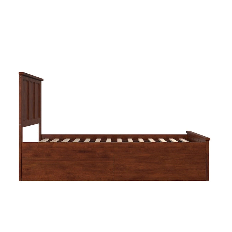 Full Platform Bed with 2 Storage Drawers in Walnut