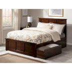 Full Platform Bed with 2 Storage Drawers in Walnut