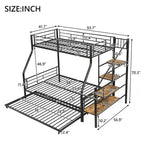 Twin over Full Size Metal Bunk Bed with Trundle and Storage Staircase, Black