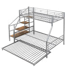 Twin over Full Size Metal Bunk Bed with Trundle and Storage Staircase, Black