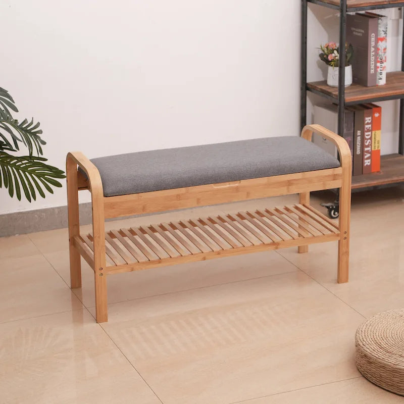 Bamboo Shoe Bench, Natural, 35.5 W x 13 D x 20 H