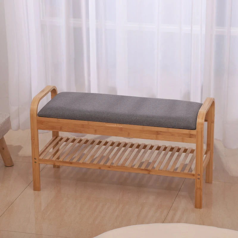 Bamboo Shoe Bench, Natural, 35.5 W x 13 D x 20 H