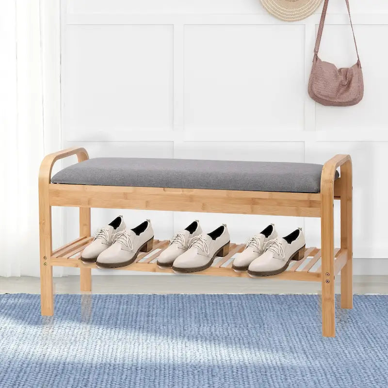 Bamboo Shoe Bench, Natural, 35.5 W x 13 D x 20 H