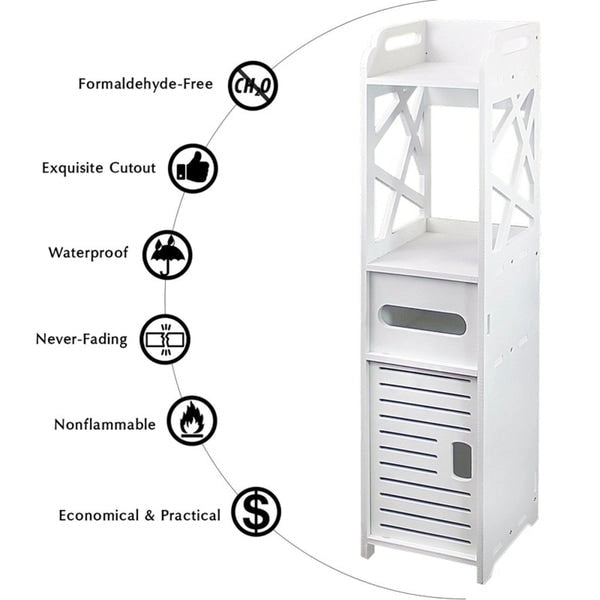 4-Tier Bathroom Standing Shelf Storage Closet Organizer Free Standing Shelves Rack Cabinet with 2 Doors