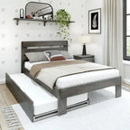 Farmhouse Full Bed with Plank Headboard and Trundle